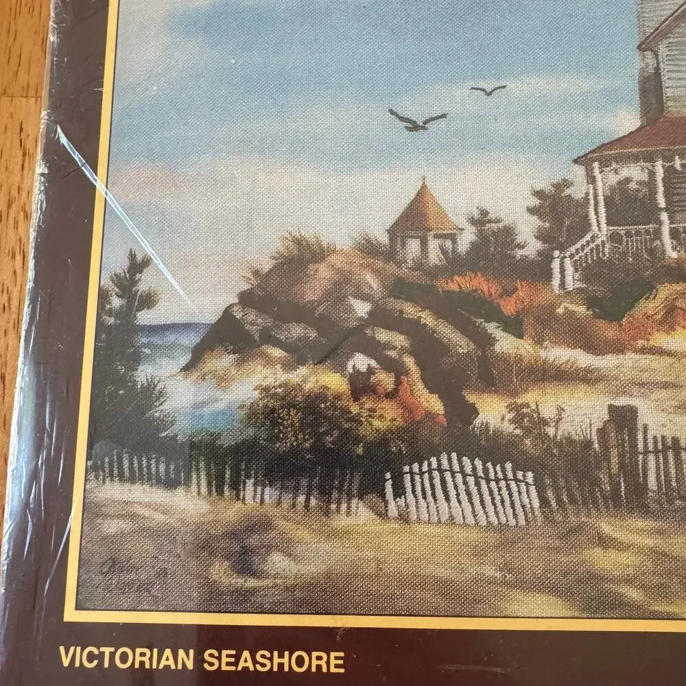 Vintage 1987 Sunset Stitchery 2428 Victorian Seashore 14x20
